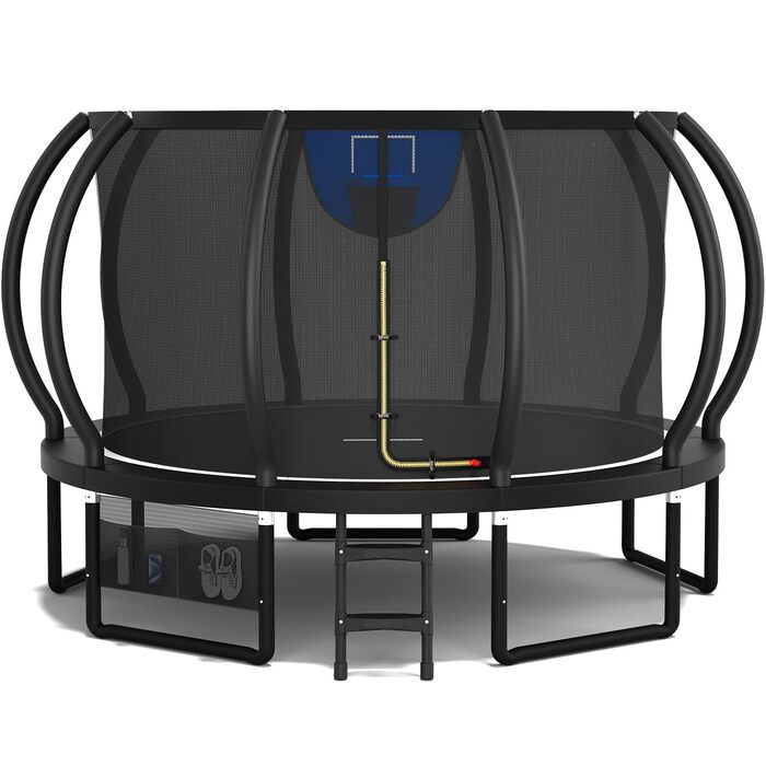 Батут Devoko вуличний з сіткою та кільцем для баскетболу, діаметр 366 см, до 150 кг, чорний