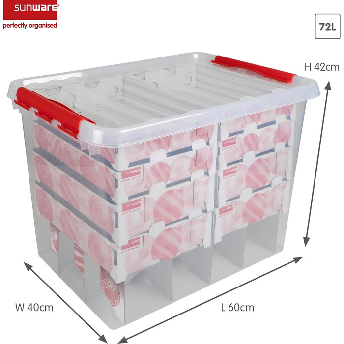 Ящик для прикрас Sunware Q-line 72L, прозорий, з вставкою для 128 кульок