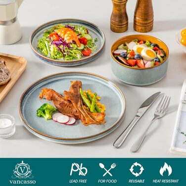 Набір посуду Vancasso Steingut, 24 елементи, на 8 осіб, блакитний, преміум-якість, серія ONION. Тарілки, салатники, миски. Галактичний дизайн.