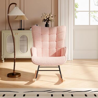 Крісло-гойдалка Liuyoyo з високою спинкою, комфортне крісло з м'яким сидінням, для спальні, офісу, читання, сучасний дизайн (Рожевий)