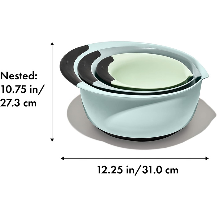 Набір мисок OXO Good Grips, 3 шт., пластик, S, M, L, блакитний/сірий/зелений