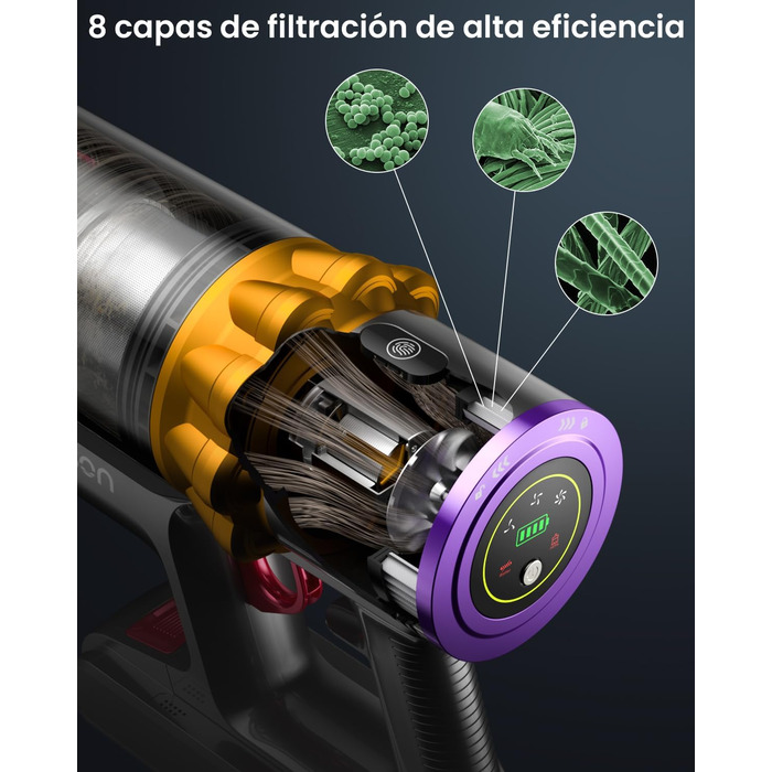 Бездротовий пилосос Anyson 45000Pa потужністю 550W з LED-дисплеєм та антизаплутувальною насадкою, об'єм 1.6L, для твердих поверхонь, килимів та видалення шерсті тварин (L)