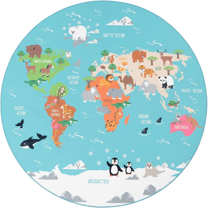 Дитячий килимок, ігровий килимок для дитячої кімнати, Карта світу із зображенням тварин зеленого кольору, розмір (100x200 см)