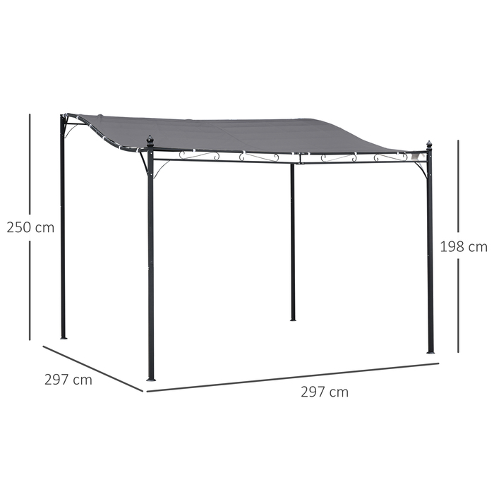 Намет з навісом для садової альтанки з навісом Outsunny Pergola Metal Grey 297x297см для саду, патіо, балкона
