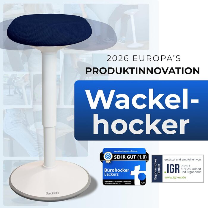 Ергономічний офісний стілець-хокер з регулюванням висоти та ефектом балансування, синій (40-60 см) - найкращий вибір для офісу та стоячої роботи