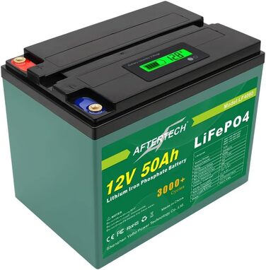 Літій-залізо-фосфатна батарея AFTERTECH Lifepo4 12 В 50 Ач, 3000 циклів, 12,8 В 640 Втгод