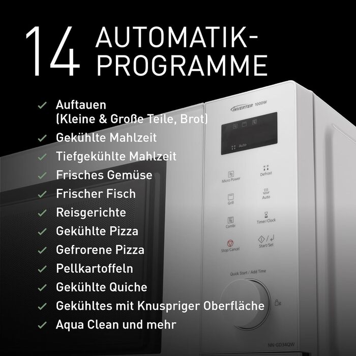 Мікрохвильова піч Panasonic NN-GD35HBGTG з грилем та функцією пароварки, 23 літри, біла