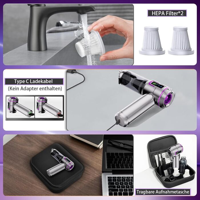 Акумуляторний ручний автомобільний пилосос бездротовий 27000Па, потужний міні-пилосос та електричний обдувач для авто, дому, кухні та ПК