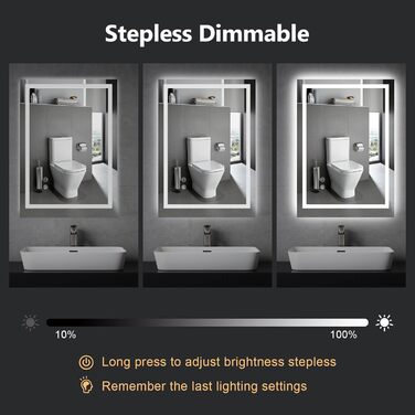 Дзеркало для ванної кімнати Youyijia з підсвічуванням, 70x50 см, антизапітніюче, сенсорне керування, 3 кольори світла, регулювання яскравості
