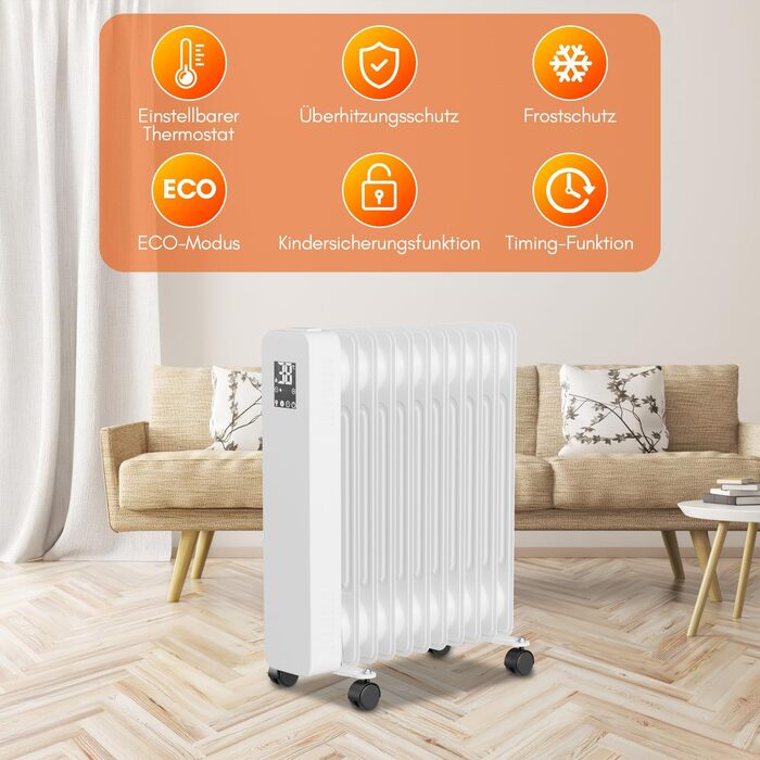 Електричний конвектор Daromigo з термостатом та Wi-Fi, 2000W, IP24, настінний, інфрачервоний, чорний, енергозберігаючий