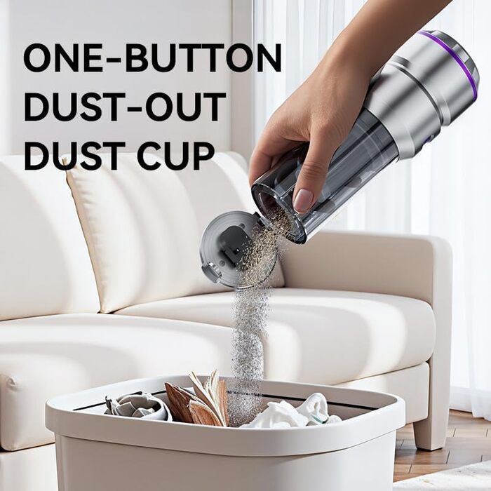 Акумуляторний ручний автомобільний пилосос HOVIN, потужність 24000Па, 3 режими роботи, для авто, дому та диванів, сріблясто-фіолетовий