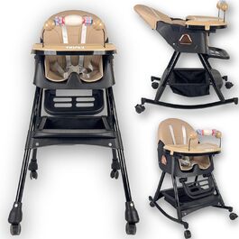 Дитячий стільчик для годування Twinky Hochstuhl Baby ECO з регулюванням спинки, складний, з столиком, від народження, бежевий/чорний