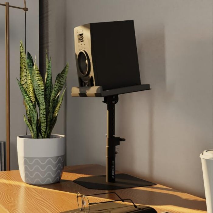 Стійкий підлоговий стенд Sprenger Audio для динаміків + звукопоглиначі, нахил ±20°, вантажопідйомність до 28 кг, для столу, студії, DJ-стілу