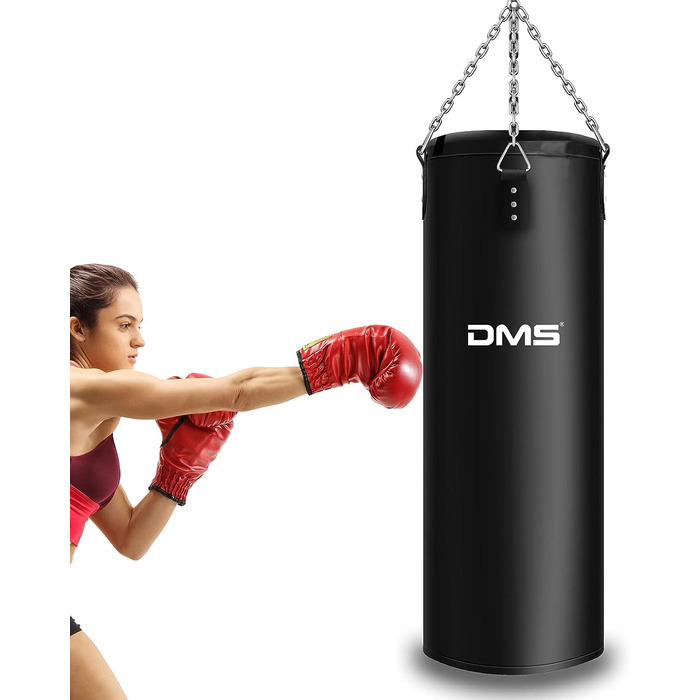 Боксерська груша DMS наповнена 25 кг 105см кронштейном мішок з піском сталевий мішок-ланцюжок для бойових мистецтв кікбоксинг бокс тренування молоді та дорослих 105 х 28см чорний 4-точковий ланцюговий підвіс BOS-25