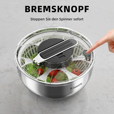 Салатниця-швидкосушарка з нержавіючої сталі 4.2L з мискою та кришкою, для салатів, овочів, зелені, ягід