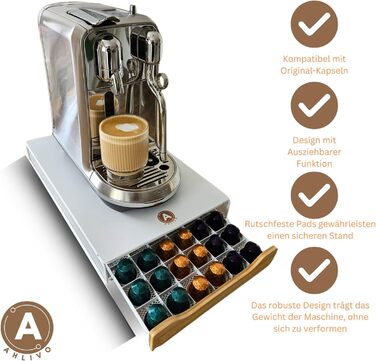Організатор для капсул кави Nespresso Ahlivo – білий, на 60 капсул, з бамбуковою ручкою