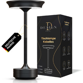 LED настільна лампа Designgold бездротова - стильний дизайн з акумулятором та USB-C - 3 кольори світла та регулювання яскравості - бездротова свобода для використання в приміщенні та на вулиці - акумуляторна, чорна