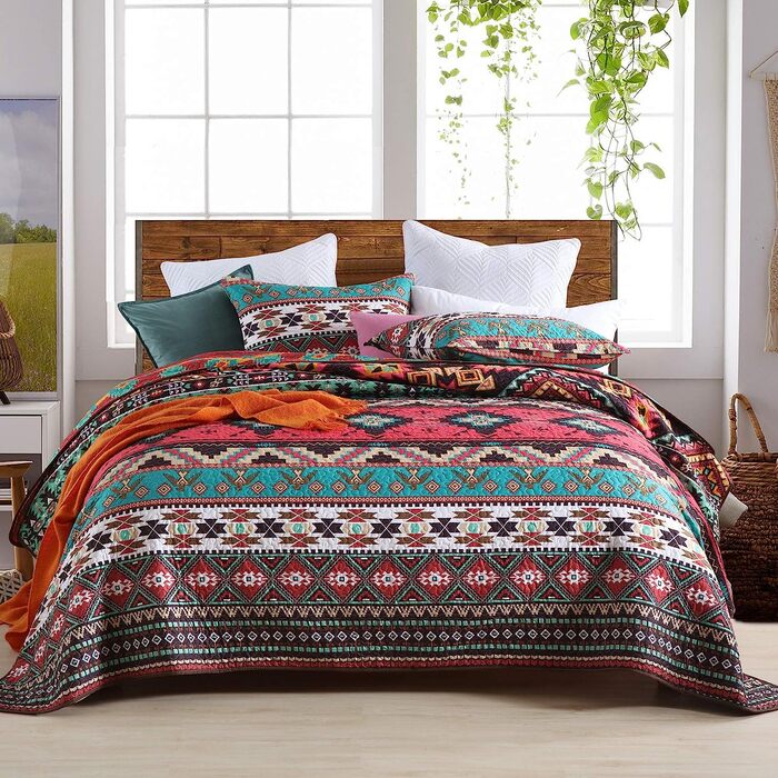 Покривало для ліжка Qucover в стилі бохо 220x240 см червоно-коричневе