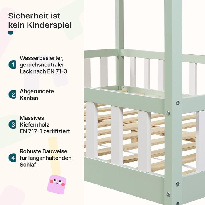 Детське ліжко Sisimiut Montessori з бортиками, без матраца, 140x200 см, світло-сірий/білий (en.casa)