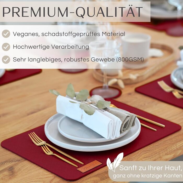 MAHEWA® Преміум комплект підкладок під тарілки з фетру, 6 шт. (Антрацит/Коричневий, Бордовий) - нековзні, миючі, для дому