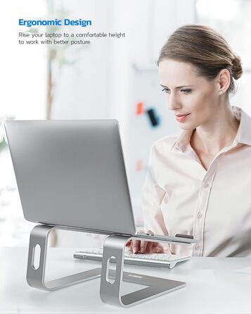 Підставка для ноутбука NULAXY, регульована, алюміній, сумісна з Dell, HP, Samsung, Lenovo (10-16 дюймів), чорний (срібло)