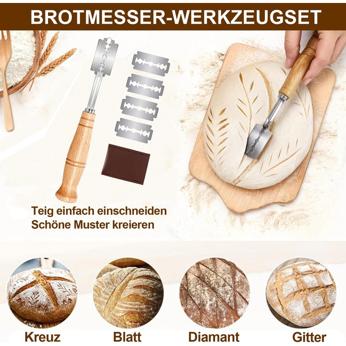 Набір для закваски: 2 форми для бродіння (овальна 25см, кругла 23см), скляний набір для закваски 900мл, аксесуари для випікання хліба