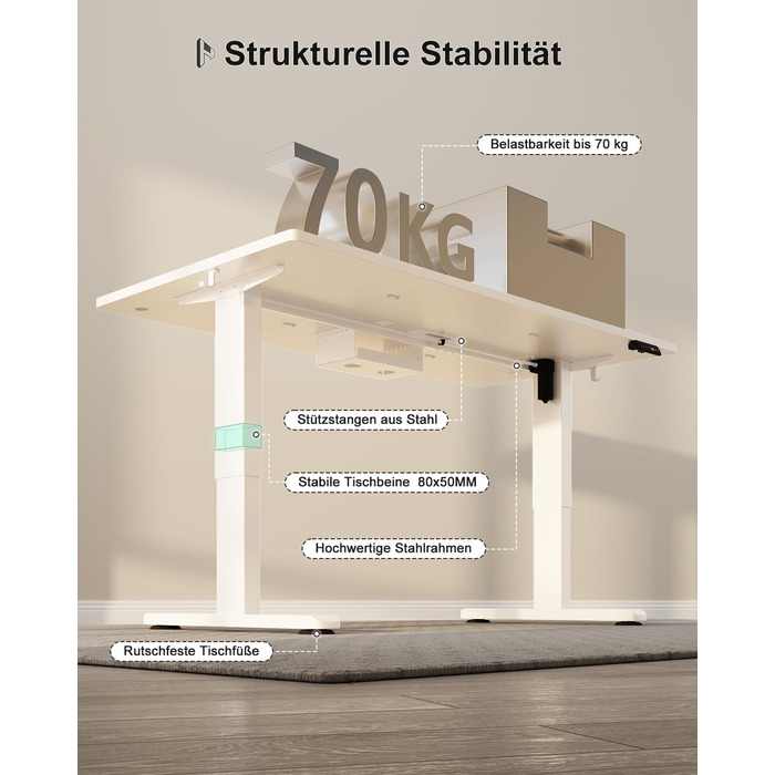 Регульований стіл Homall 200x80 см з USB-портом, електропривод, органайзер для кабелів, пам'ять положень, білий комп'ютерний стіл