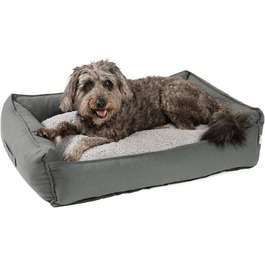 Ортопедична лежанка для собак - піна з пам'яттю, миється, двостороння подушка, овчина, кошик для собак, знімний чохол, PDB2008 (M) 90x70 сірий