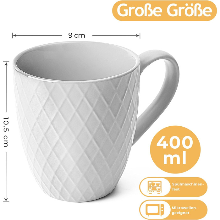 Набір кавових чашок/кружка Сучасна керамічна кружка Matt Велика чашка для кави Palmanova Collection (Біла), 6 шт., 400