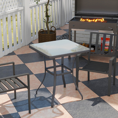 Outsunny Garden Table Квадратний скляний стіл атмосферостійкий чорний 68.5x68.5см для балкона патіо садові меблі