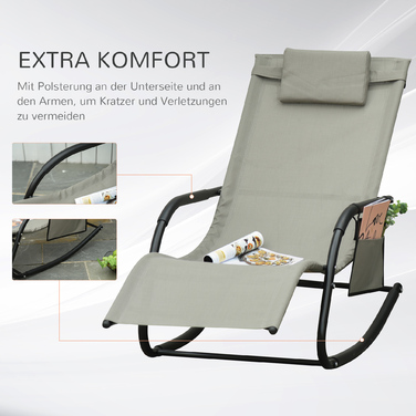 Крісло-гойдалка, садове крісло-гойдалка, шезлонг з металевою сіткою, чорний + світло-сірий, 150 x 62 x 88 см