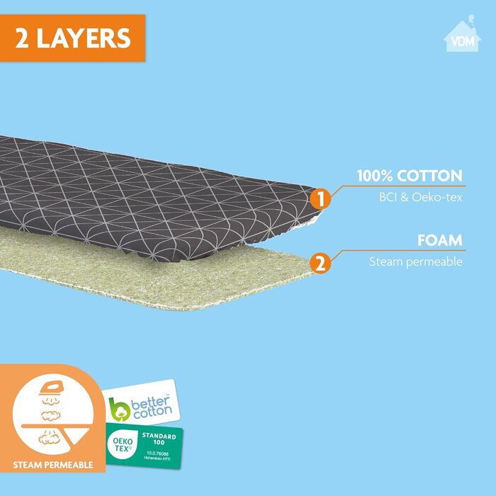 Чохол для прасувальної дошки Classic Geo Square XL: двошаровий, з шаром пінополіуретану 3 мм, розмір XL (42-52x130-138 см)