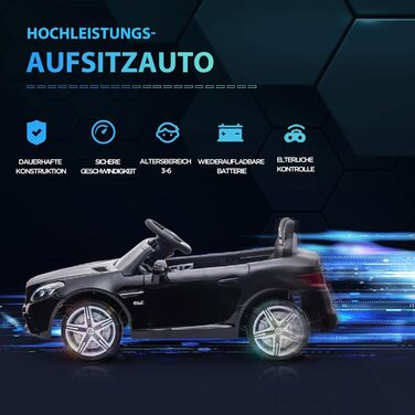 Дитячий електромобіль Mercedes SLC 300 AIYAPLAY 12V з пультом, LED, музикою, ременем безпеки, чорний, для дітей від 3 років