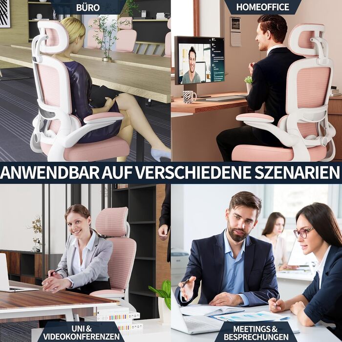 Офісне крісло TRALT Ergonomic - ергономічне крісло з регульованою підтримкою попереку та підголівником, ігрове крісло, крісло для дому, офісу, для великих людей (Рожеве)