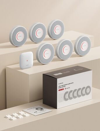 Датчик диму X-Sense з Wi-Fi, голосовим оповіщенням та 17 зонами, 6 шт. (з базовою станцією SBS50), білий