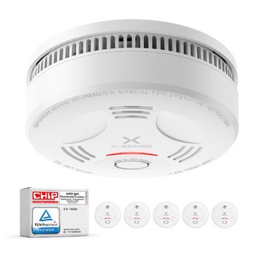 Датчик диму X-Sense з батареєю на 10 років, сертифікований TÜV Rheinland, з функцією вимкнення звуку та самотестування, SD11, набір 5 шт, білий