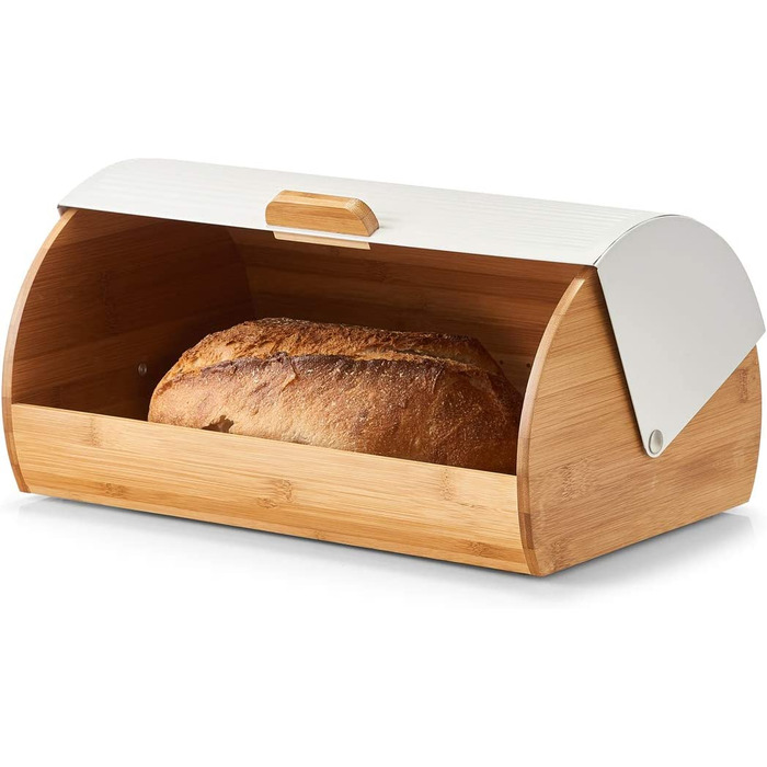 Хлібниця Celler 25365, бамбукова / металева, розміром близько 39 x 27 x 19 см, для зберігання хліба, модна електронна Хлібниця, безпечна для харчових продуктів (Біла)