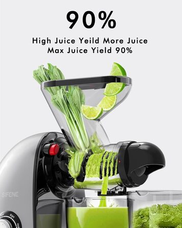 Соковижималка SiFENE Slow Juicer - подвійний калібр, не засмічується, функція реверсу проти блокування, дрібне подрібнення без фільтра, електрична соковижималка, зі щіткою та 2 чашками сірого кольору