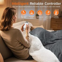 Електрична ковдра PRANITE 180x130 см з Sherpa та Flanell, 6 режимів нагріву, таймер 10 годин, автовимкнення, захист від перегріву, для ліжка та дивана (Сірий колір)
