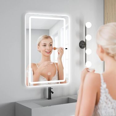 Дзеркало для ванної кімнати MYGIIVOVO з підсвічуванням LED, сенсорне керування, 3 кольори, 60x45 см