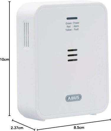 Детектор чадного газу ABUS COWM370 - датчик CO з 7-річним сенсором, гучний сигнал 85 дБ, кнопка тестування та 3 роки роботи від батареї - білий, 1 шт., без дисплея