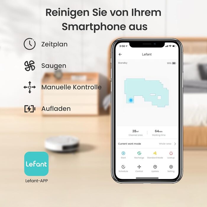 Робот-пилосос LEFANT M330 Pro з функцією миття підлоги, 5000Pa, лазерна навігація, уникнення перешкод PSD, керування через додаток та голосове керування (M210 з пультом ДУ)