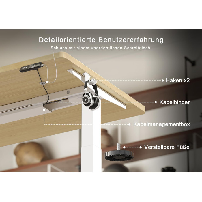 Електричний підйомний стіл Devoko 180x80 см, ергономічний комп'ютерний стіл для роботи сидя-стоячи з подвійним мотором, пам'яттю та USB-C (Дуб/Білий)