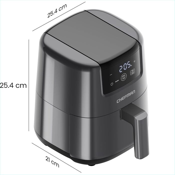 Фритюрниця Chefman 2L з гарячим повітрям - компактна, з антипригарним покриттям, для швидких та простих страв, з цифровим таймером та нагадуванням про струшування - сіра