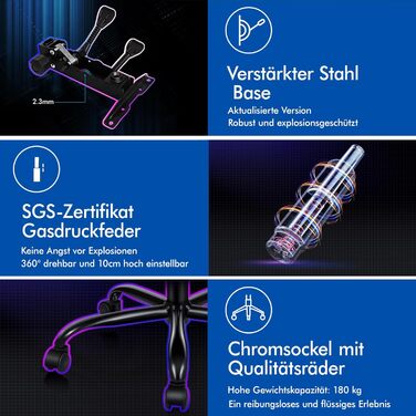 Ігровий крісло Alfordson з підніжкою, масажем, регулюванням на 150° та PU-шкірою. Макс. вага 180 кг, серія Eryx (Чорний/Синій)