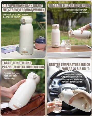 Портативний підігрівач для пляшечок Baby, 500 мл, для материнського молока та води, підігріває, підтримує тепло та стерилізує, швидкий нагрів за 3 хвилини, акумулятор 10400 mAh для тривалої роботи