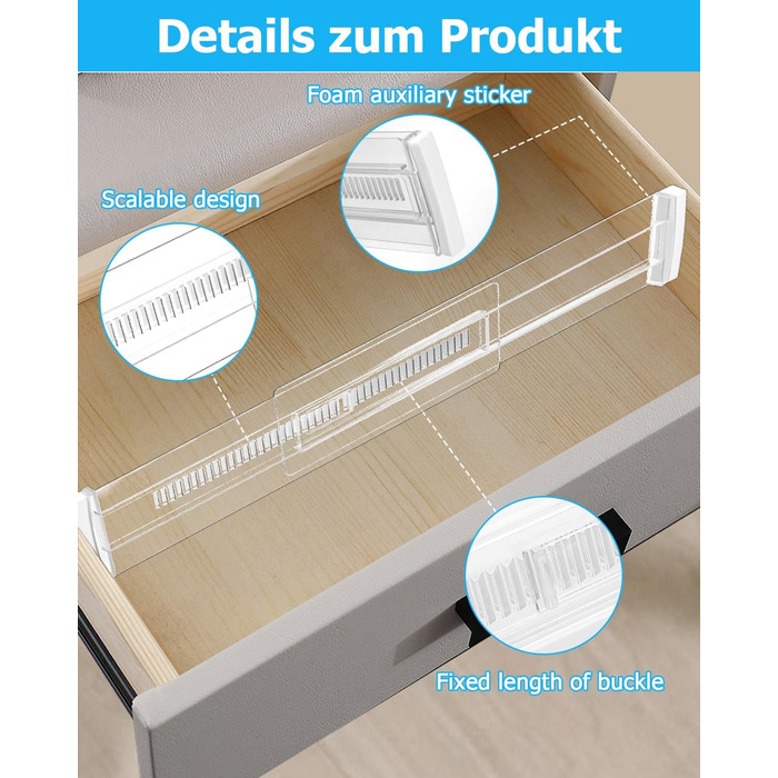 Набір роздільників для ящиків Cexovo, 8 шт., регульовані, пластикові. Роздільники для ящиків кухні, шафи, спальні, комода. Прозорі.