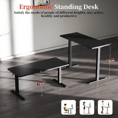 Електричний стіл 160x60 см, регульована висота, чорний, без швів, для комп'ютера