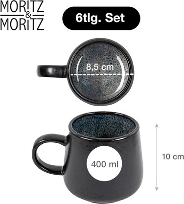 Набір посуду Moritz & Moritz SOLID 24 предмети для 6 осіб, кераміка, антрацит - обідні тарілки, глибокі тарілки, маленькі тарілки, чашки з ручками