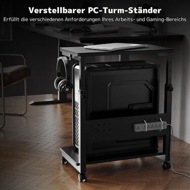 Підставка для ПК з регулюванням висоти PUTORSEN, 2 рівні, з роликами та підкладкою для миші, чорний Full-Tower (до 40 кг/рівень)